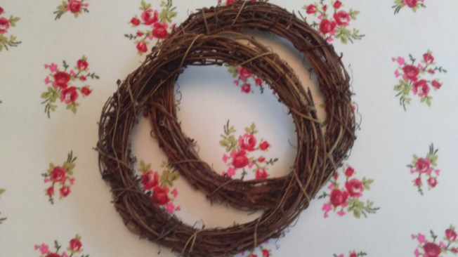 wreaths...these are bought, cost £1 each, but you could make one from some coat hanger wire...