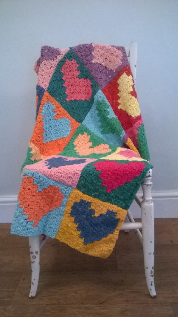 C2C crochet blanket, afghan, corner to corner technique,crochet love heart squares, totally smitten